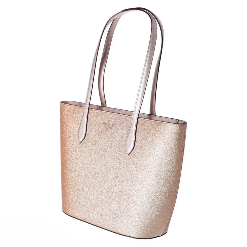 Kate Spade Glimmer Large Top Zip Tote Shoulder Bag Gold Glitter Holiday_8
